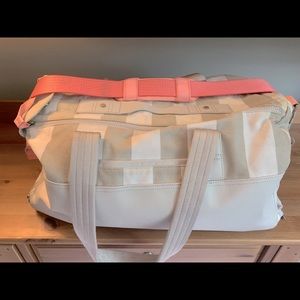 Canvas Stripe Weekender Bag in Coral and Cream